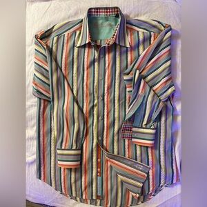 Robert Graham Multistripe Button-Up Shirt in Blue, Green, Red, Orange and Cream